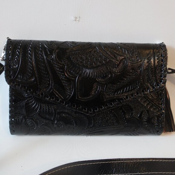 Womens Shag Boutique Black Leather Print Envelope Shoulder Bag - Picture 2 of 7